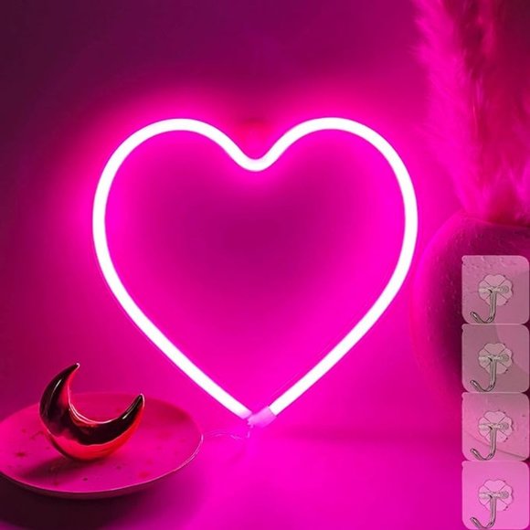 Pink Heart Neon Led Sign Wall Decor - Picture 1 of 3